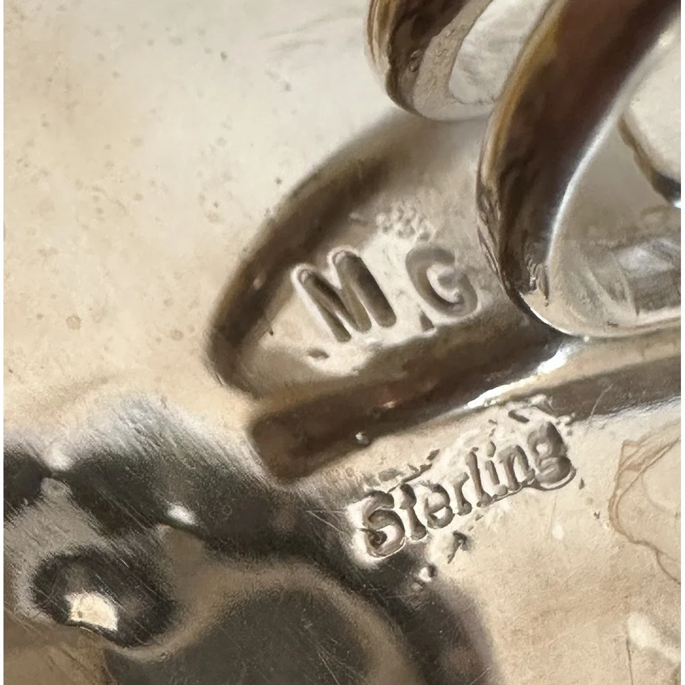 Artisan Heart Ring 8.75 Adjust Fossil Dino Gembone 925 Sterling‎ 27.8g USA Made